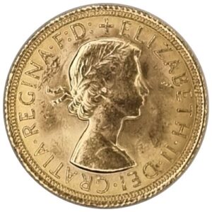 The Gold Sovereign is a historic 22-karat (.9167 fine) gold bullion coin from The Royal Mint weighing 7.988 grams (0.2354 oz fine gold), featuring Pistrucci’s classic St. George and the Dragon reverse and a £1 legal tender face value.