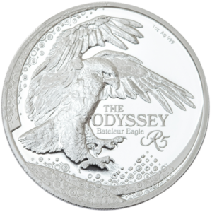 The 2025 1 oz Silver Bateleur Eagle is a 1 ounce .999 fine silver proof coin from the South African Mint, debuting The Odyssey of the Sky series with the iconic Bateleur eagle design.