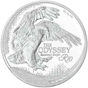 The 2025 Odyssey Bateleur Eagle is a 2 troy oz .999 fine silver proof coin from the South African Mint, the first release in its Odyssey of the Sky series.