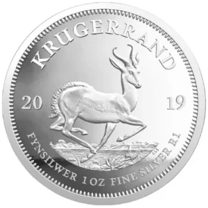 The 2019 Silver Proof Krugerrand is a one ounce .999 fine silver coin from the South African Mint, featuring the classic springbok design in a premium collector proof finish.