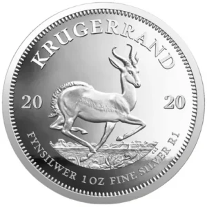 The 2020 Silver Proof Krugerrand is a one ounce .999 fine silver coin from the South African Mint, featuring the classic springbok design in a premium collector proof finish.