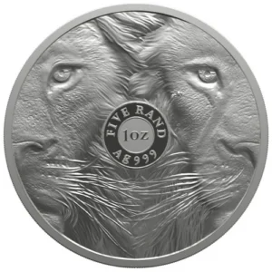 The 2025 Big Five Silver Lion Double Capsule Set is a two-ounce .999 fine silver set from the South African Mint, featuring two Series III lion proof coins paired in a dual display to complete the signature split-face design.
