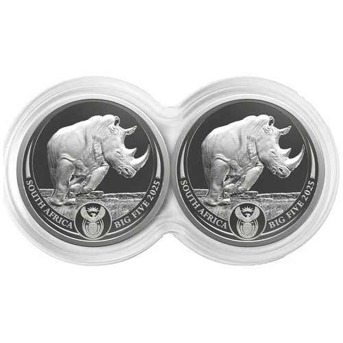 2025 1 oz Silver Big Five Rhino - Series 3 proof double capsule box obverse
