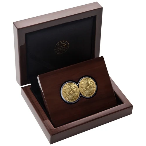 The 2026 Big Five 1/4 oz Proof Gold Leopard Double Capsule Set is a two-coin .9999 fine gold set from the South African Mint, featuring two Series III leopard proof coins paired in a dual display to complete the signature split-face design.