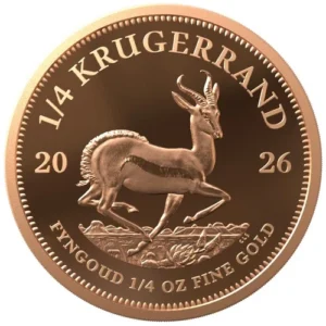 The 2026 1/4 oz Proof Gold Krugerrand is a quarter-ounce 22-karat gold proof coin from the South African Mint, featuring the classic Paul Kruger and springbok design in a limited-mintage fractional collector format.