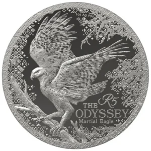 The 2026 1 oz Silver Martial Eagle is a 1 ounce .999 fine silver proof coin from the South African Mint, featuring the Martial Eagle design as part of The Odyssey of the Sky series.